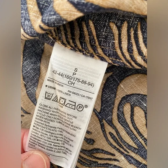 Banana Republic button down linen blouse peasant jungle zebra safari stripes 💙🤎 - Picture 7 of 11
